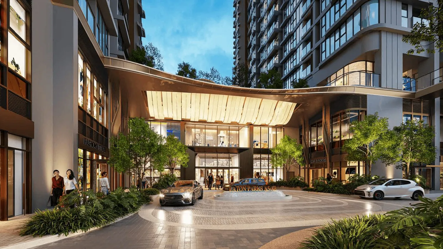 Cửa hàng tại khu đón Eaton Park: thời trang, làm đẹp và nhu yếu phẩm ngay dưới chân các tòa tháp.